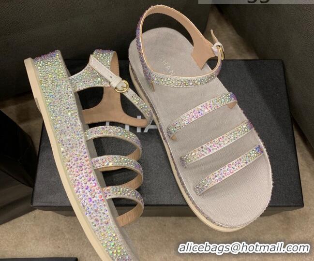 Top Quality Chanel Crystal Platform Sandals G37140 Grey 2021