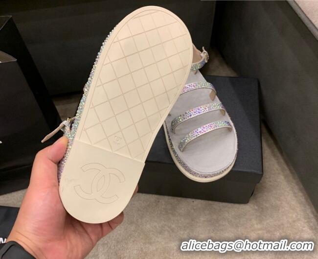 Top Quality Chanel Crystal Platform Sandals G37140 Grey 2021