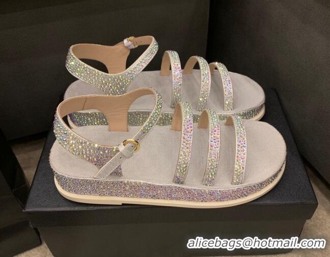 Top Quality Chanel Crystal Platform Sandals G37140 Grey 2021