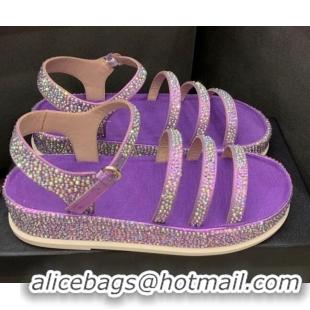 Unique Discount Chanel Crystal Platform Sandals G37140 Purple 2021