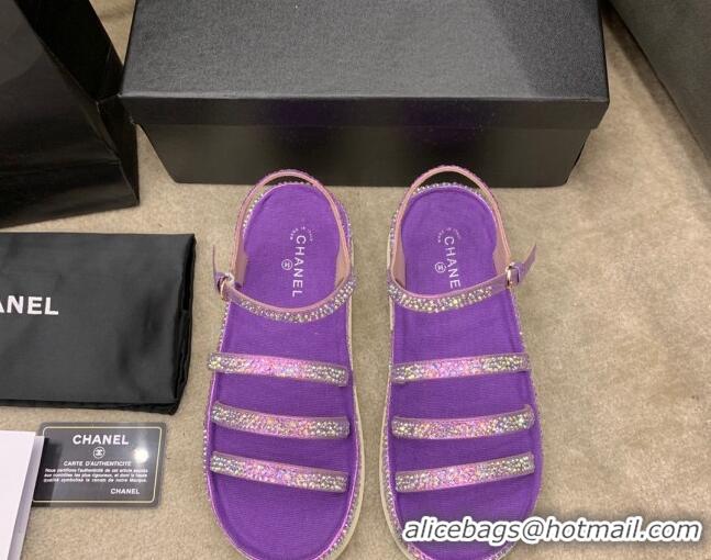 Unique Discount Chanel Crystal Platform Sandals G37140 Purple 2021