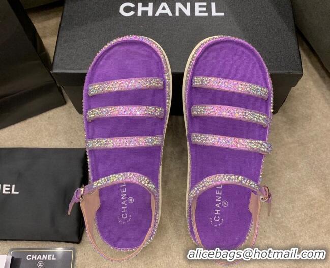 Unique Discount Chanel Crystal Platform Sandals G37140 Purple 2021