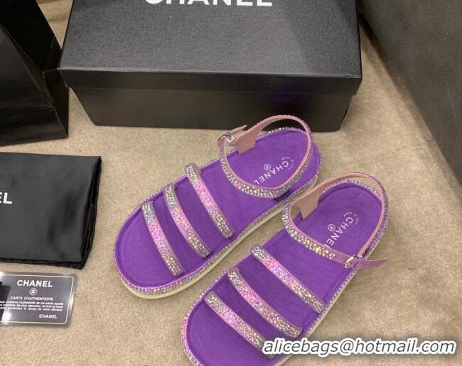 Unique Discount Chanel Crystal Platform Sandals G37140 Purple 2021