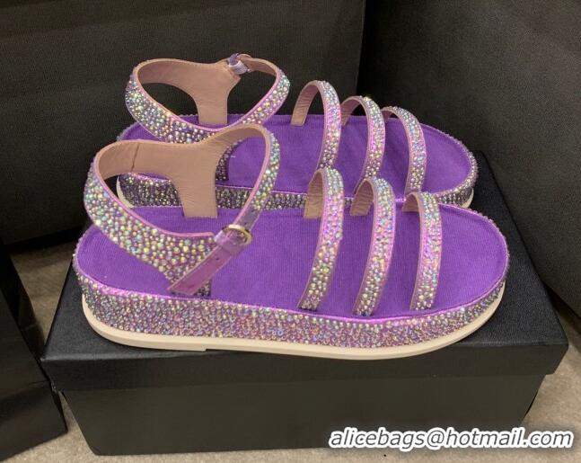 Unique Discount Chanel Crystal Platform Sandals G37140 Purple 2021