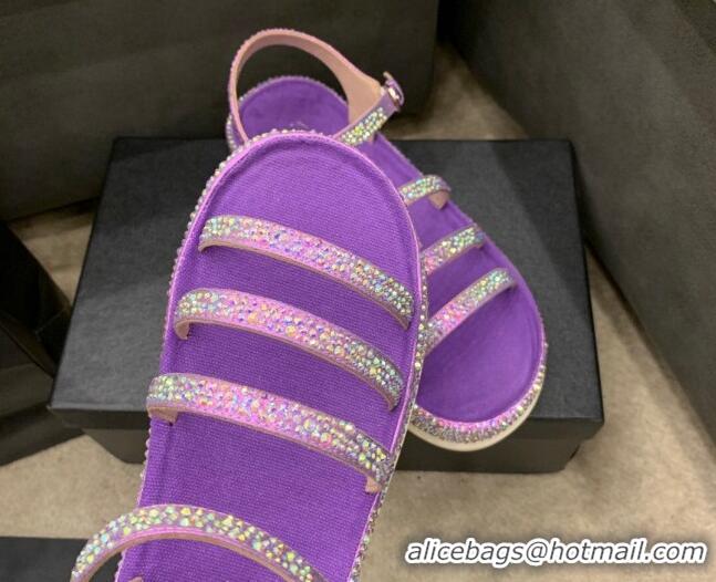 Unique Discount Chanel Crystal Platform Sandals G37140 Purple 2021