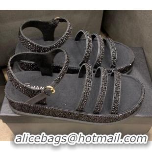 Low Cost Chanel Crystal Platform Sandals G37140 Black 2021