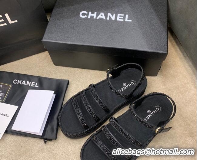 Low Cost Chanel Crystal Platform Sandals G37140 Black 2021