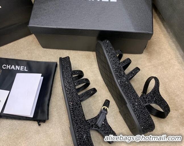 Low Cost Chanel Crystal Platform Sandals G37140 Black 2021