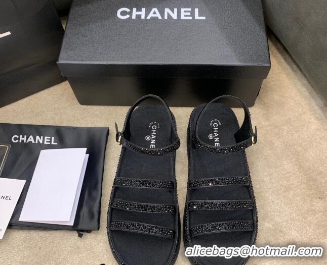 Low Cost Chanel Crystal Platform Sandals G37140 Black 2021