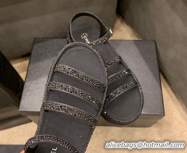 Low Cost Chanel Crystal Platform Sandals G37140 Black 2021