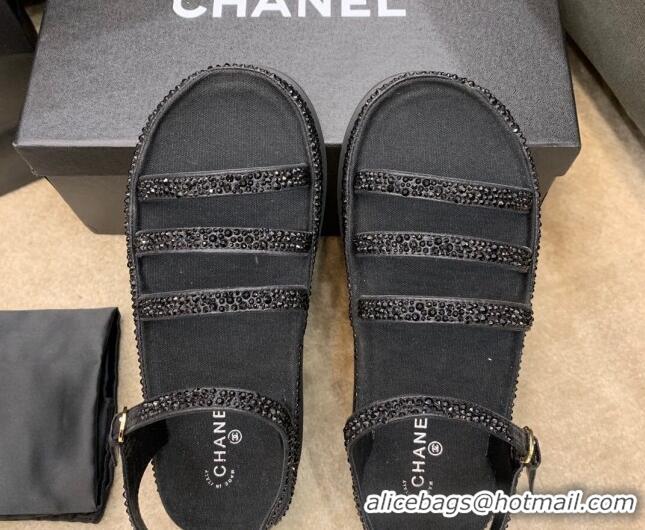 Low Cost Chanel Crystal Platform Sandals G37140 Black 2021