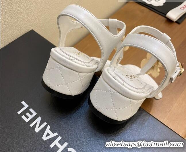 Low Cost Chanel Lambskin Flat Thong Sandals with Coin Charm 060905 White