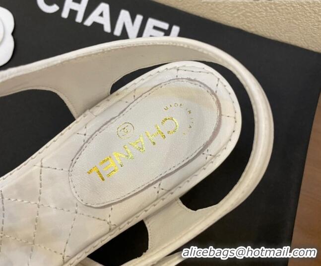 Low Cost Chanel Lambskin Flat Thong Sandals with Coin Charm 060905 White