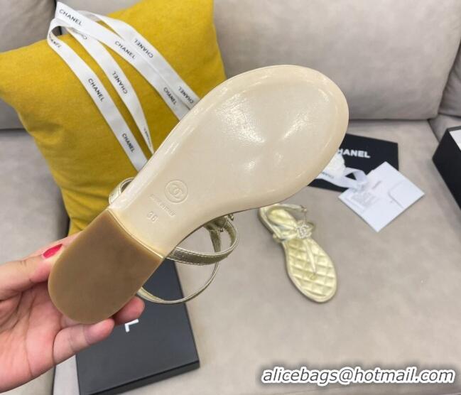 Top Quality Chanel Lambskin Flat Thong Sandals with Pearl CC Charm G37384 Gold 2021