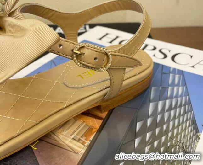 Trendy Design Chanel Lambskin Flat Thong Sandals with Pearl Bow 060912 Beige 2021