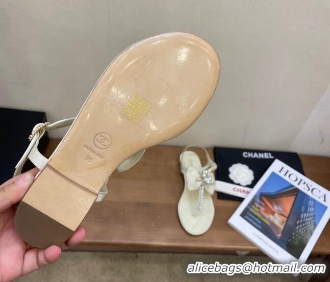 Low Price Chanel Lambskin Flat Thong Sandals with Pearl Bow 060915 Apricot 2021