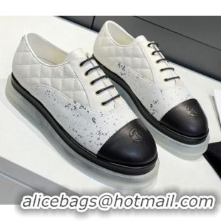 Low Price Chanel Calfskin Lace-ups Sneakers G37238 White 2021