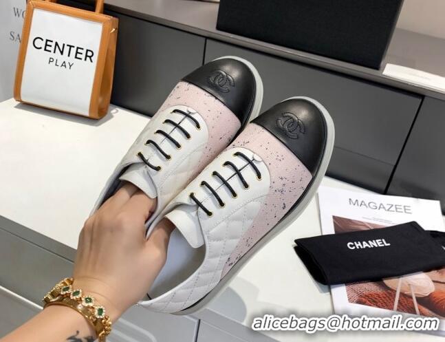 Unique Grade Chanel Calfskin Lace-ups Sneakers G37238 Pink 2021