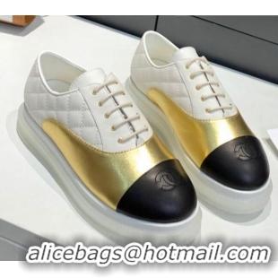 Grade Design Chanel Calfskin Lace-ups Sneakers G37238 Gold 2021