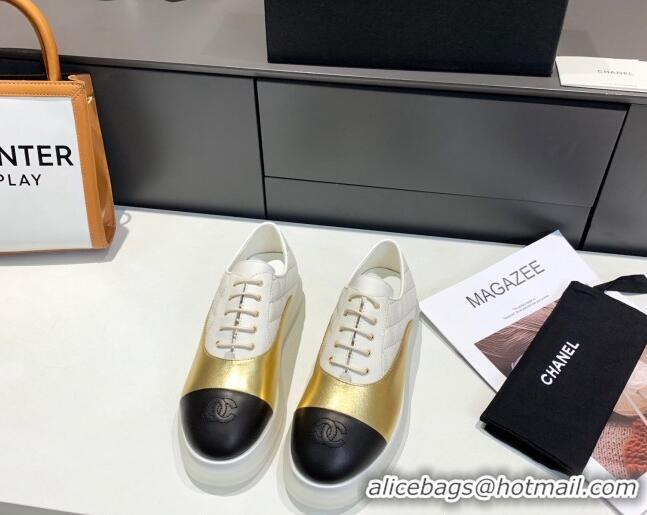 Grade Design Chanel Calfskin Lace-ups Sneakers G37238 Gold 2021