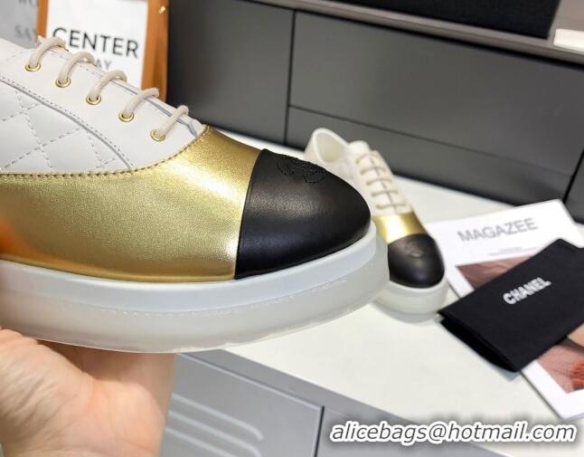 Grade Design Chanel Calfskin Lace-ups Sneakers G37238 Gold 2021