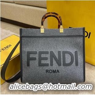 Buy Cheapest FENDI SUNSHINE LARGE flannel shopper 8BH375 Gray