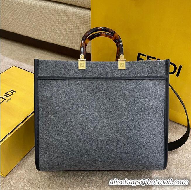 Buy Cheapest FENDI SUNSHINE LARGE flannel shopper 8BH375 Gray