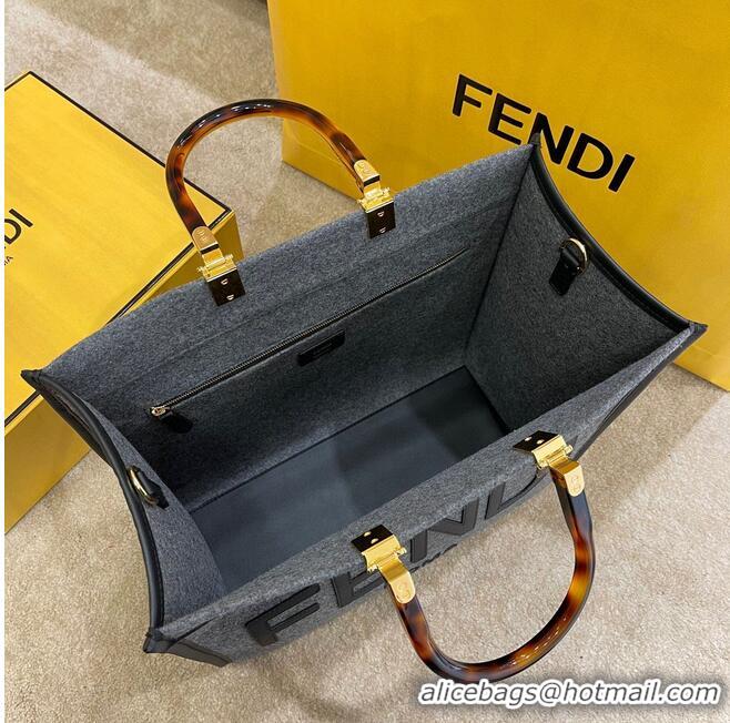 Buy Cheapest FENDI SUNSHINE LARGE flannel shopper 8BH375 Gray