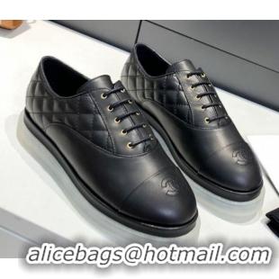 Super Chanel Calfskin Lace-ups Sneakers G37238 Black