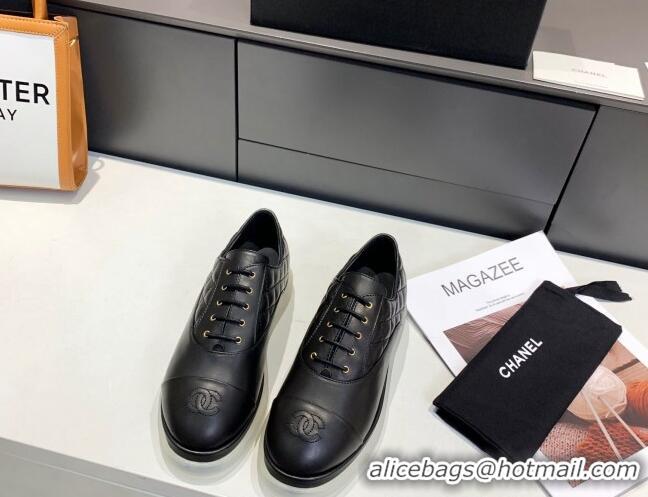 Super Chanel Calfskin Lace-ups Sneakers G37238 Black