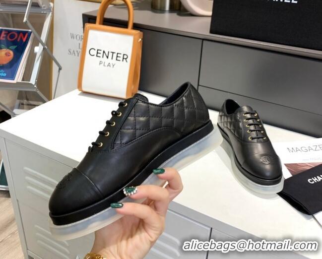 Super Chanel Calfskin Lace-ups Sneakers G37238 Black