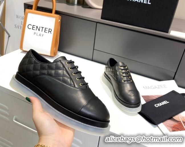 Super Chanel Calfskin Lace-ups Sneakers G37238 Black