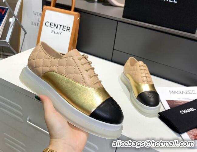 Purchase Chanel Calfskin Lace-ups Sneakers G37238 Beige 