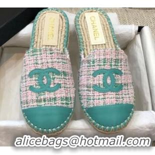 Cheap Price Chanel Tweed Espadrilles Mules G37482 Green 2021 