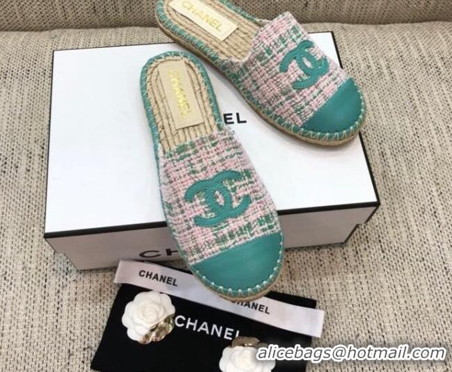 Cheap Price Chanel Tweed Espadrilles Mules G37482 Green 2021 