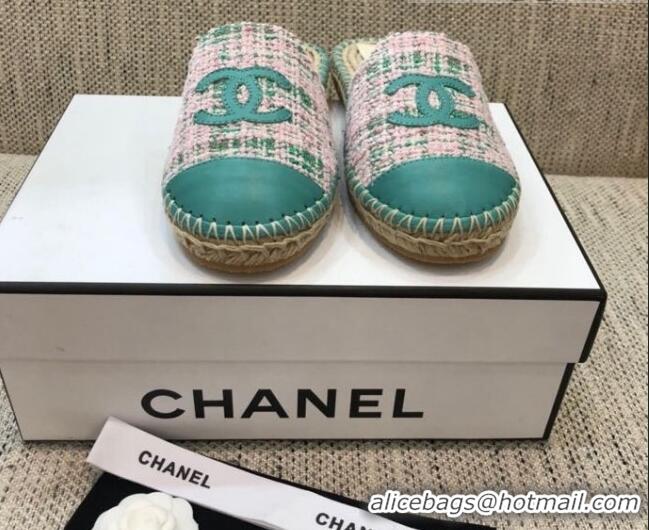 Cheap Price Chanel Tweed Espadrilles Mules G37482 Green 2021 