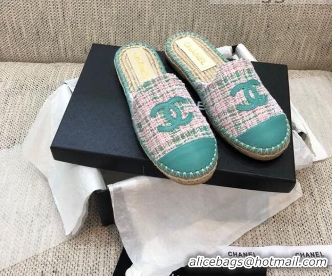 Cheap Price Chanel Tweed Espadrilles Mules G37482 Green 2021 