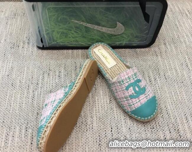 Cheap Price Chanel Tweed Espadrilles Mules G37482 Green 2021 