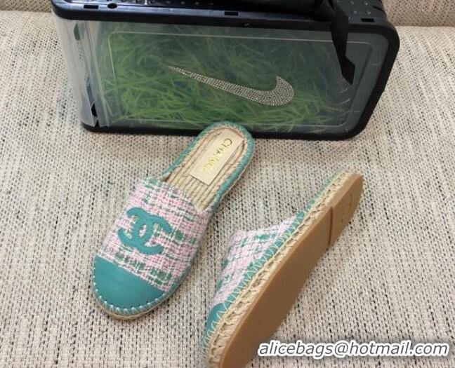 Cheap Price Chanel Tweed Espadrilles Mules G37482 Green 2021 