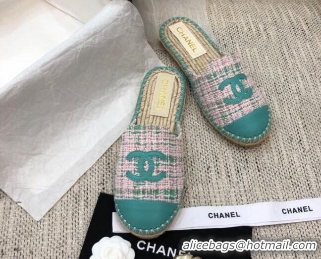 Cheap Price Chanel Tweed Espadrilles Mules G37482 Green 2021 