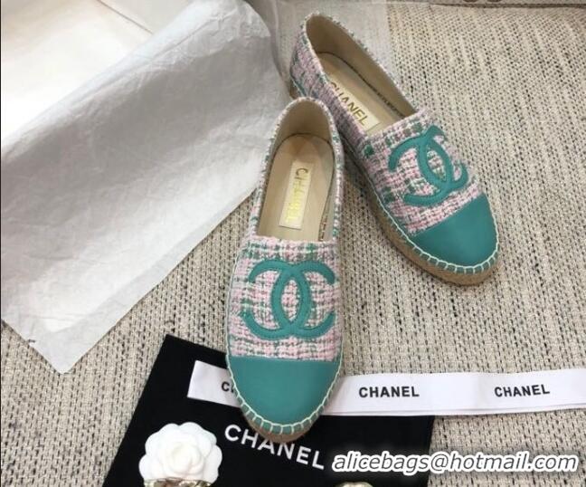 Best Product Chanel Tweed Flat Espadrilles G29762 Green 2021