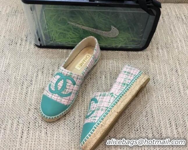 Best Product Chanel Tweed Flat Espadrilles G29762 Green 2021