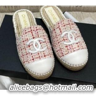 Discount Chanel Tweed Espadrilles Mules G37482 Pink 2021