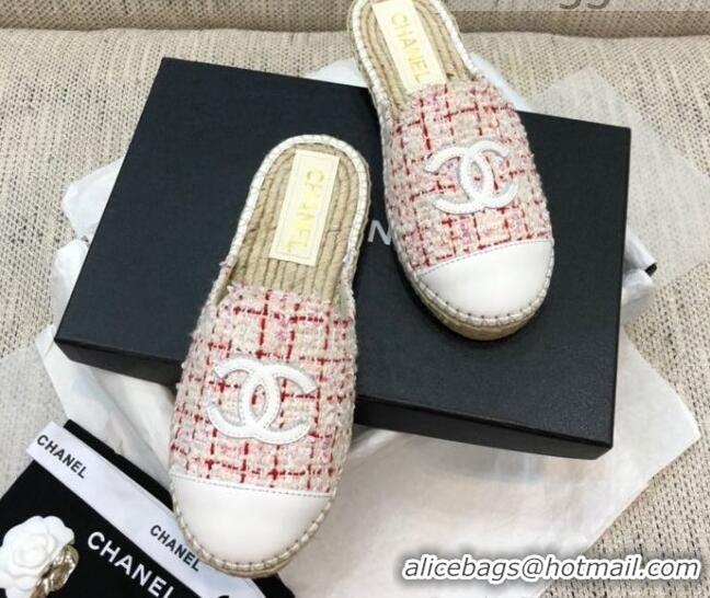 Discount Chanel Tweed Espadrilles Mules G37482 Pink 2021