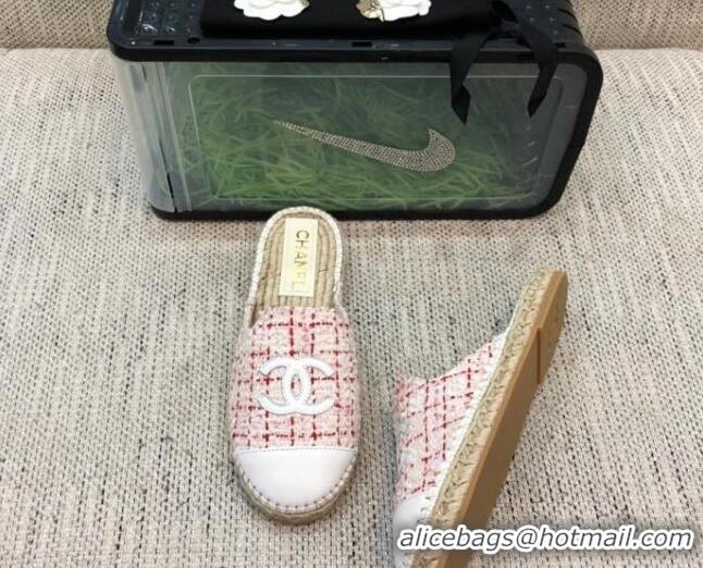 Discount Chanel Tweed Espadrilles Mules G37482 Pink 2021