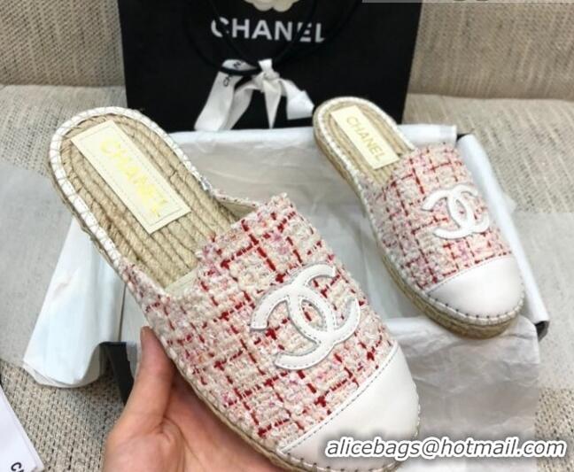 Discount Chanel Tweed Espadrilles Mules G37482 Pink 2021