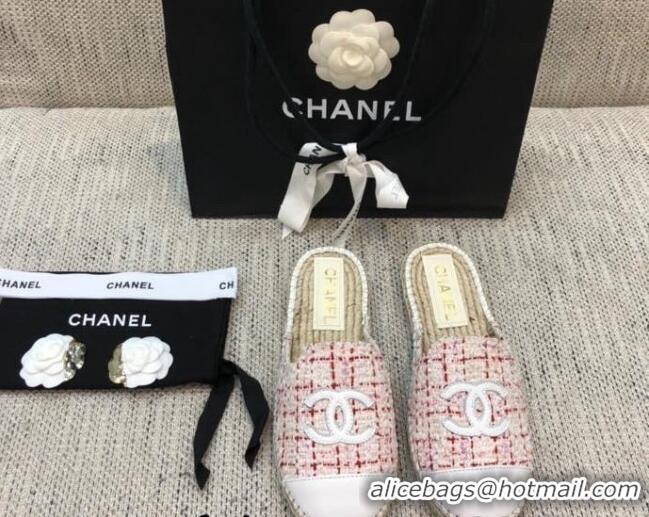 Discount Chanel Tweed Espadrilles Mules G37482 Pink 2021