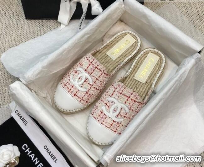 Discount Chanel Tweed Espadrilles Mules G37482 Pink 2021