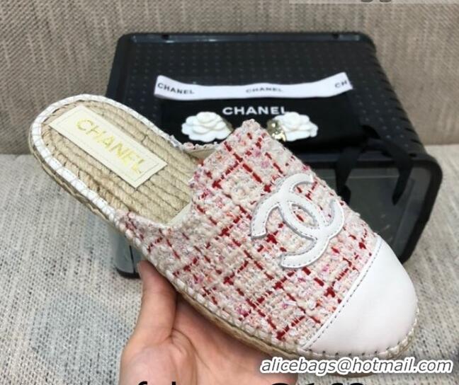 Discount Chanel Tweed Espadrilles Mules G37482 Pink 2021