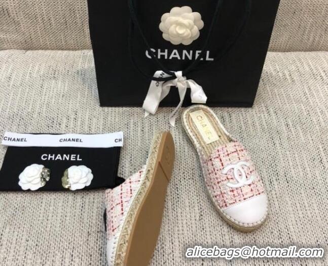 Discount Chanel Tweed Espadrilles Mules G37482 Pink 2021